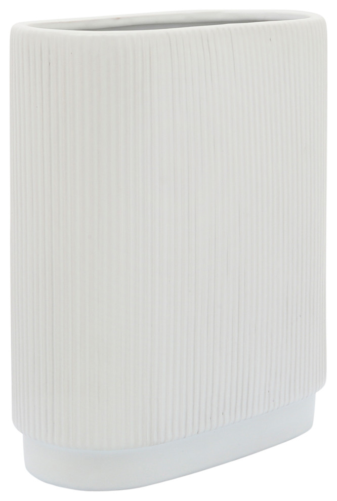 Ceramic 12"H Ridged Vase, White