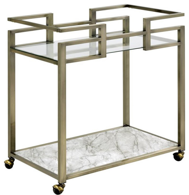 ACME Neilo Metal Frame Serving Cart with Glass Top Shelf in Clear and