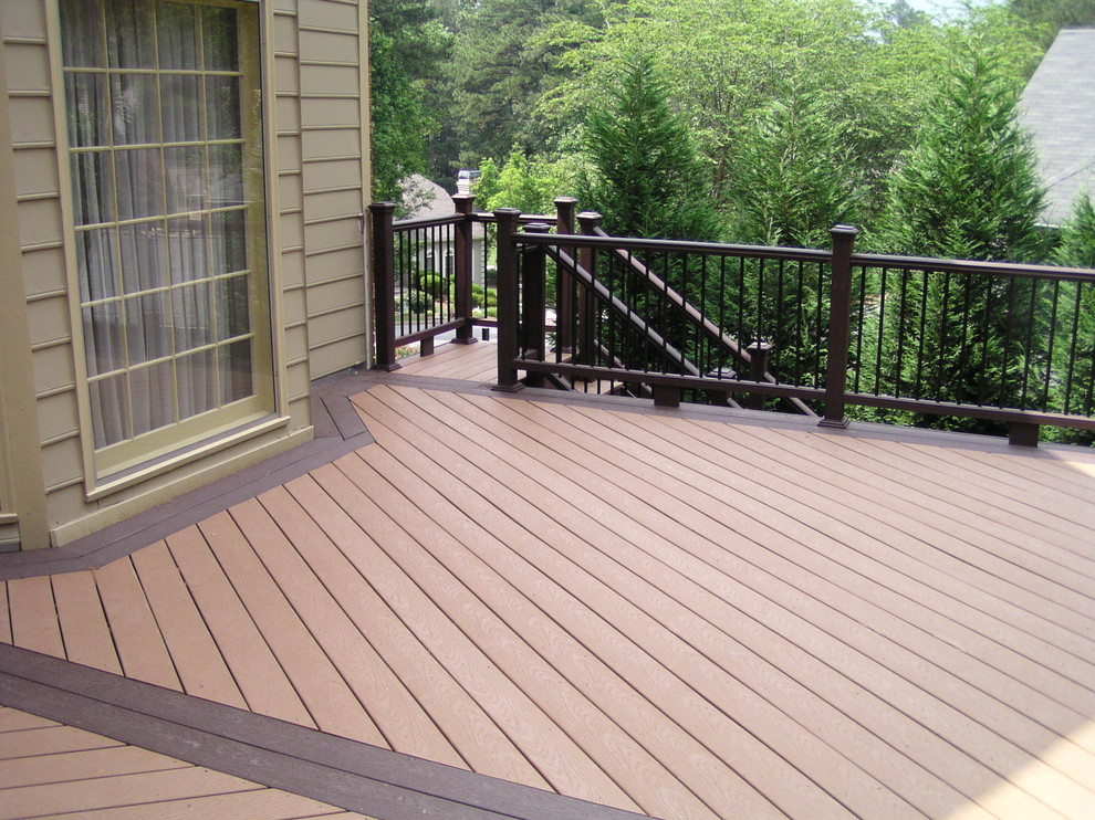 Large mountain style backyard balcony deck photo in Atlanta with no cover