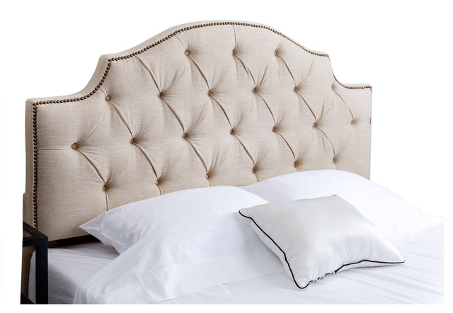 Royal Tufted White Linen Headboard, Full/Queen - Transitional ...