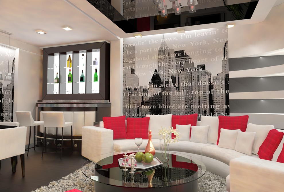 Интерьер загородного дома с красными акцентами