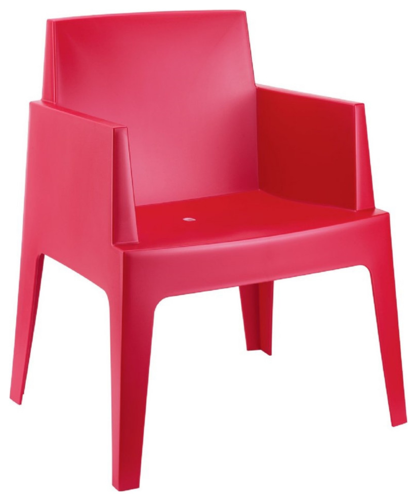 Box Resin Outdoor Dining Arm Chair Red, Set of 2 Contemporary