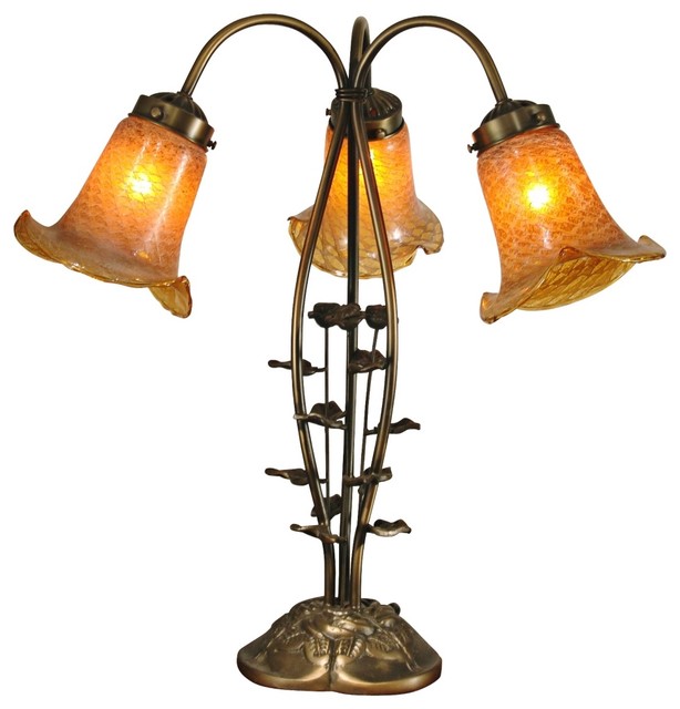 Tiffany Tulip 3 Light Antique Gold Dale Table Lamp Tiffany Tulip 3 Light Antique Gold Dale Table Lamp