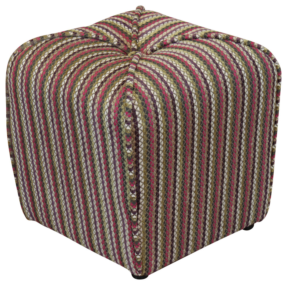 Seville Stripe Upholstered Ottoman - Farmhouse - Footstools And ...