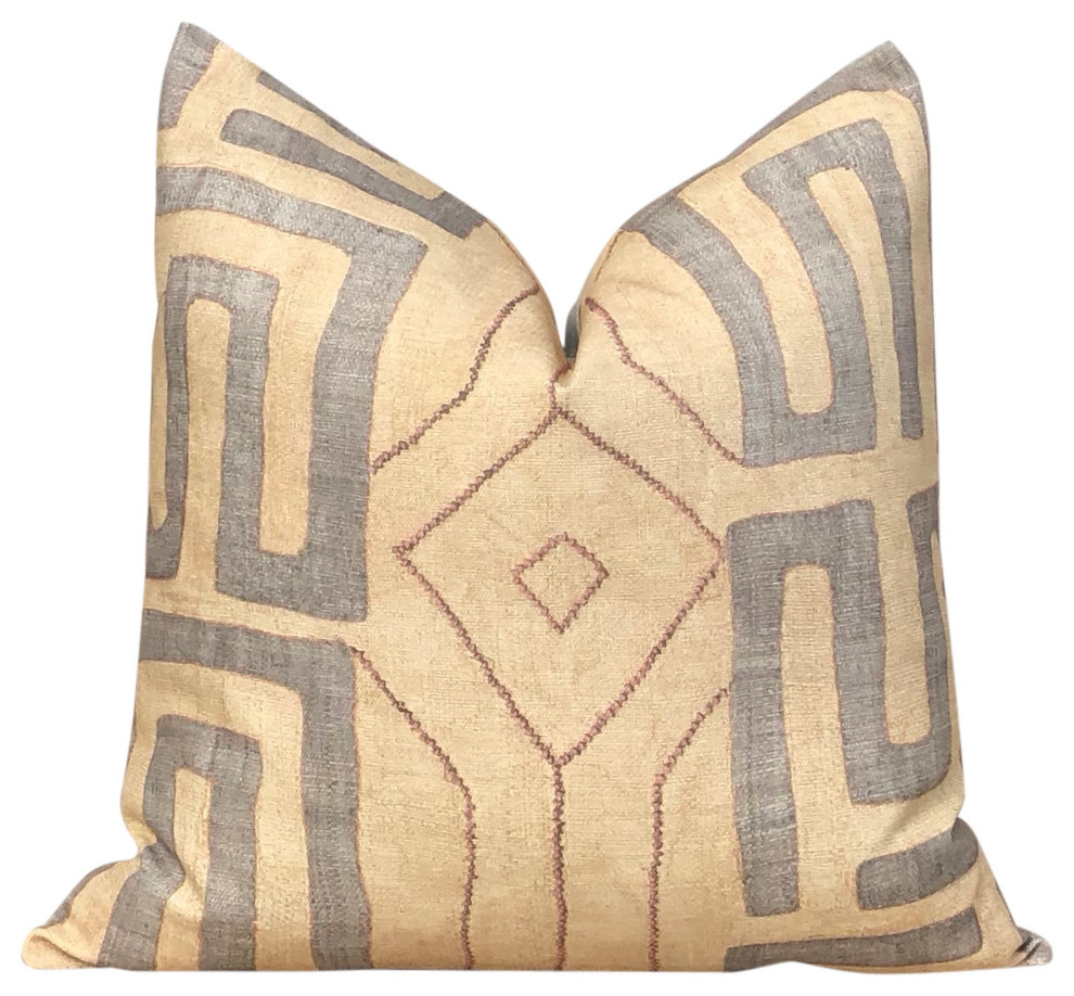 20"x20" African Bantu Pillow, Stone, Without Insert