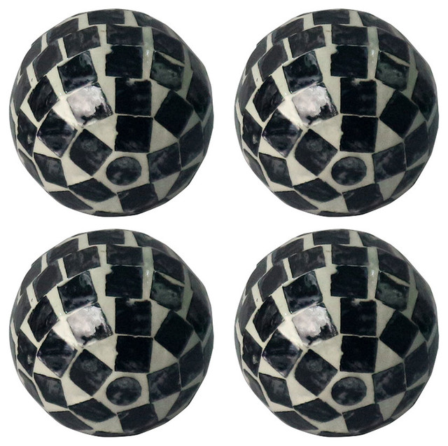 D3 Decorative Balls Black And White Set Of 4 Contemporary