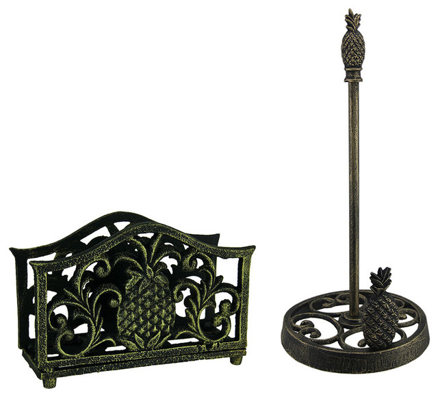 Black Gold Tropical Pinele Cast Iron Napkin And Paper Towel Holder Set Black Gold Tropical Pinele Cast Iron Napkin And Paper Towel Holder Set