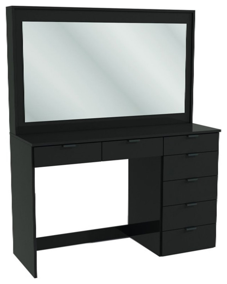 Boahaus Joan 7Drawer Modern Wood Dressing Table with Mirror in Black