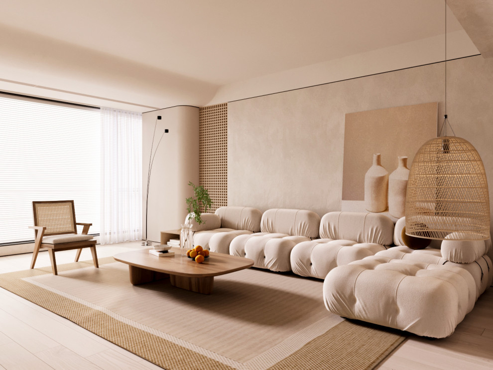 кухня-гостиная в тёплом стиле.