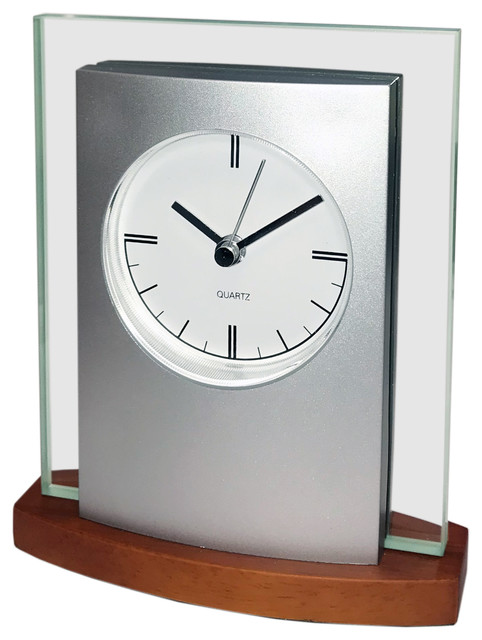 Wood Glass Desk Clock Contemporary Desk And Mantel Clocks