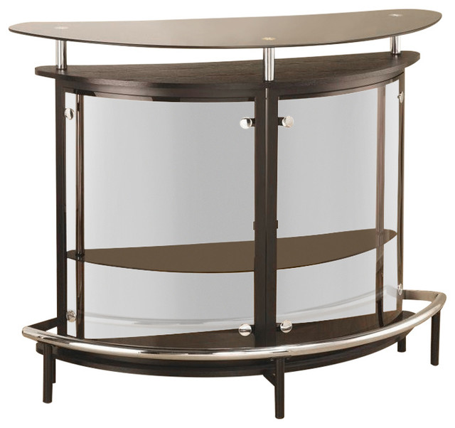 Bowery Hill Contemporary Metal Glass Home Bar in Black and Chrome