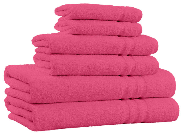 100% Cotton 6-Piece Bath Towel Set - 650 GSM - Made in India, Hot Pink