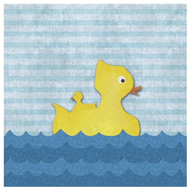 "Ducks - Mother Duck with Tiny Duckling" Paper Print by BG.Studio, 38"x38"