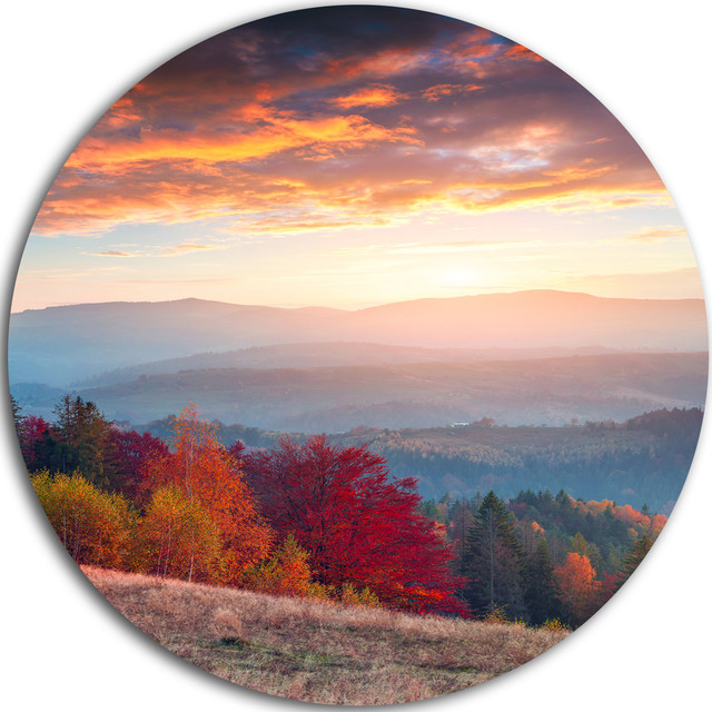 Sunrise In Carpathian Mountains, Landscape Disc Metal Wall Art, Disc of ...