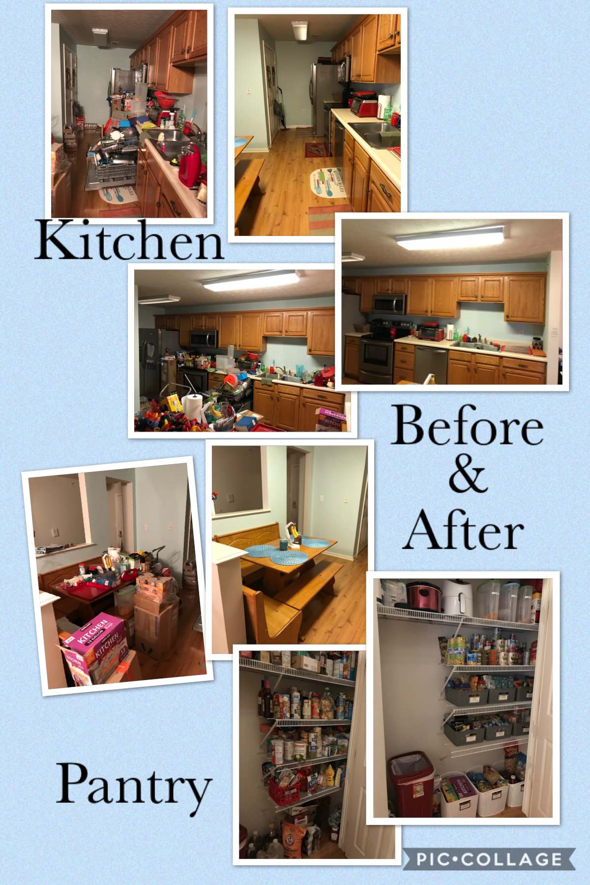 Kitchen and pantry before and after