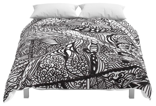 Society6 Black White Abstract Paisley Doodle Geometric Comforter