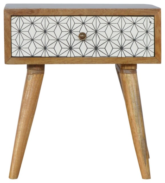 Bedside With Screen Print Drawer Fronts Painted And Oak
