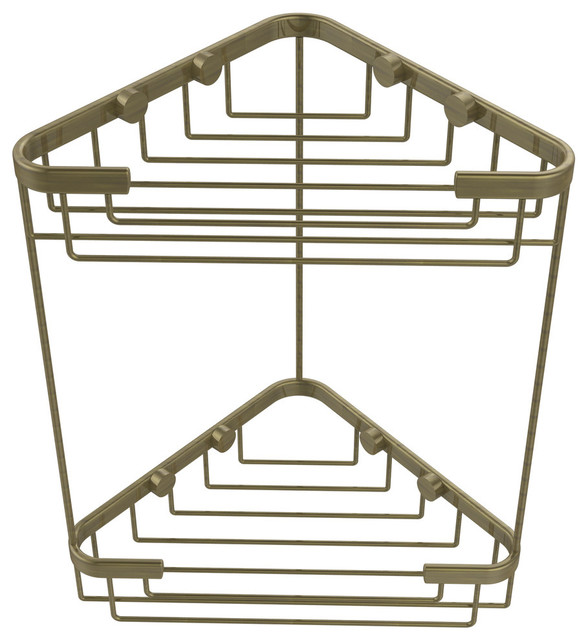 Double Tier Corner Shower Basket, BSK20DTABR, Antique Brass Shower
