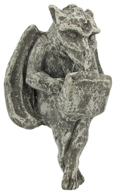Gargoyle With Laptop Computer Concrete Shelf Sitter Statue