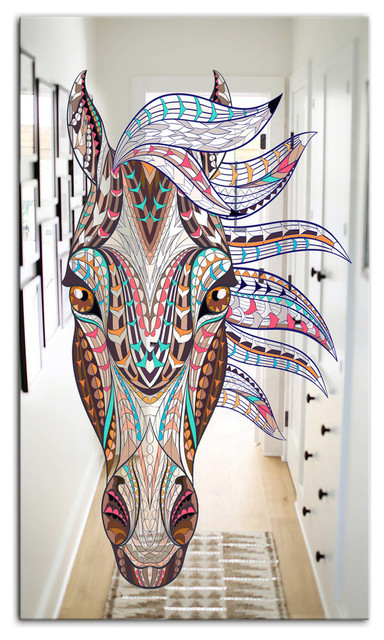 Designart Colorful Mosaic Horse Farmhouse Large Wall Mirror Designart Colorful Mosaic Horse