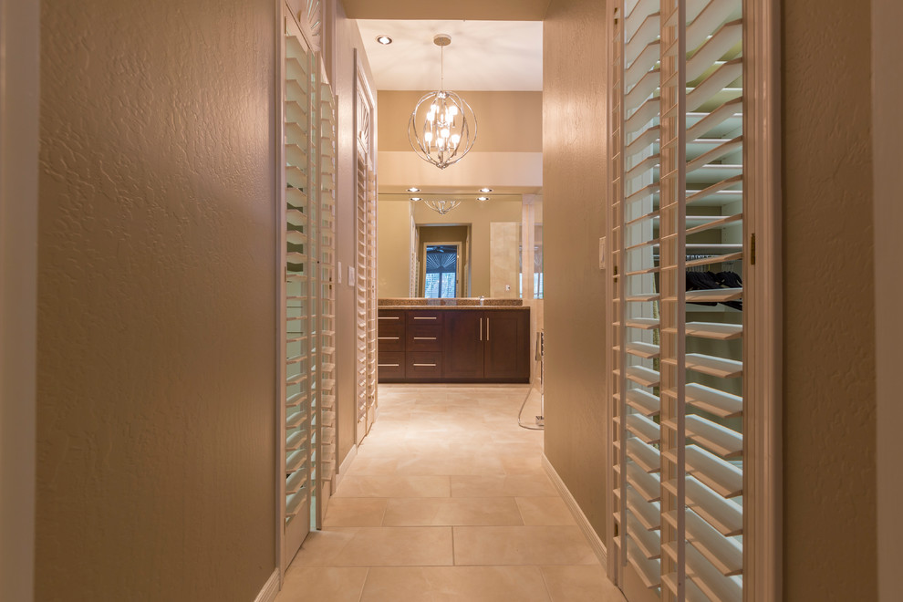 Mid-sized transitional ceramic tile and beige floor hallway photo in Phoenix with beige walls
