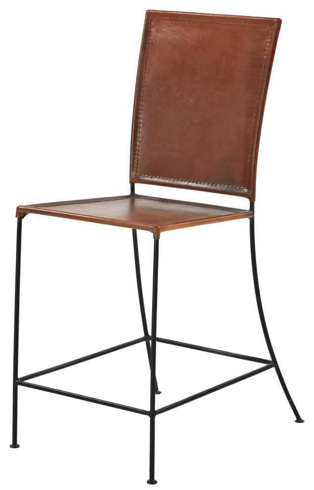 Brown Top Grain Leather Dining Counter Height Chair Minimalist Crush