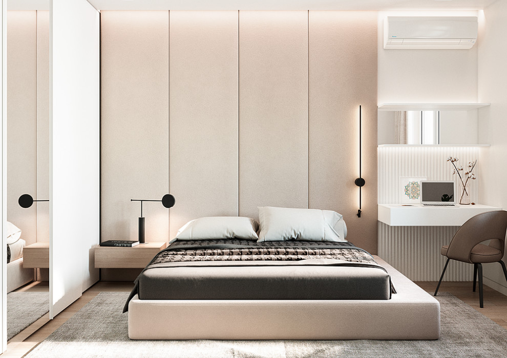 Esempio di una piccola camera da letto minimalista