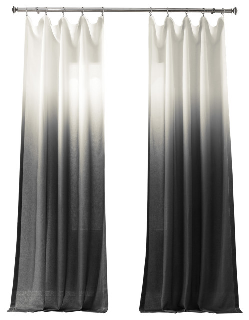 Ombre Faux Linen Semi Sheer Single Panel Curtain, Black, 50W x 108L