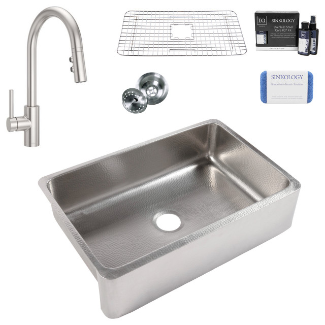 Lange Stainless Steel 32" Single Bowl Farmhouse Sink with Stainless Faucet