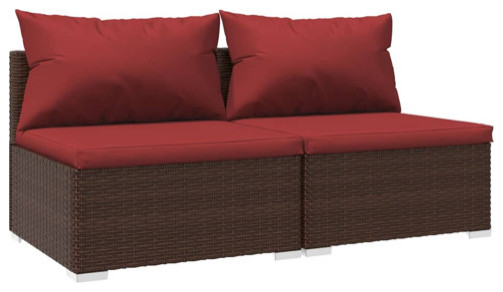 vidaXL Patio Lounge Set Outdoor Sectional Sofa Set 2 Piece Poly Rattan Brown