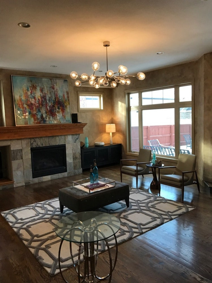 Mid-sized transitional formal and loft-style living room photo in Other with multicolored walls, no fireplace and no tv