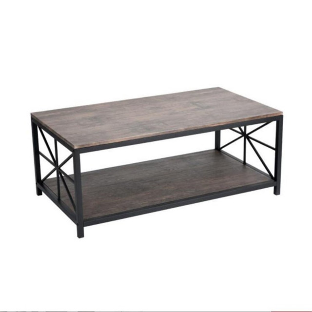 CRO Decor Wood Coffee Table with Storage Shelf & Metal Frame in Brown ...