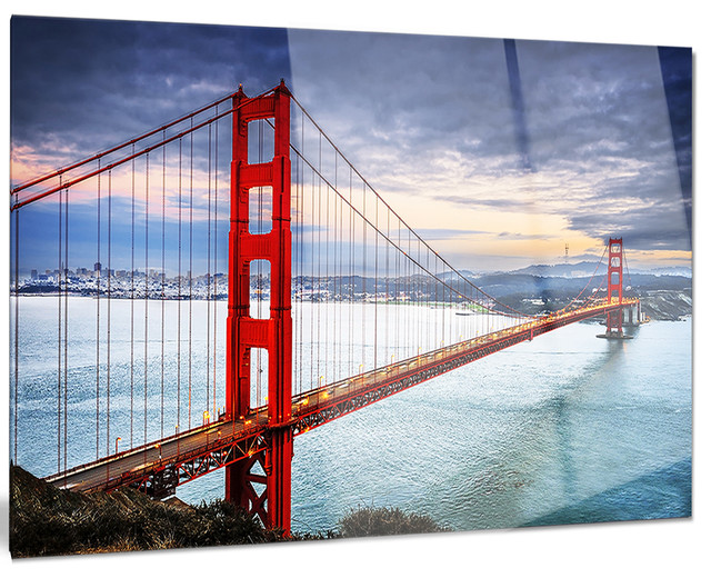 Golden Gate Under Cloudy Sky Glossy Metal Wall Art 40 X30 Golden Gate Under Cloudy Sky Glossy Metal Wall Art 40 X30