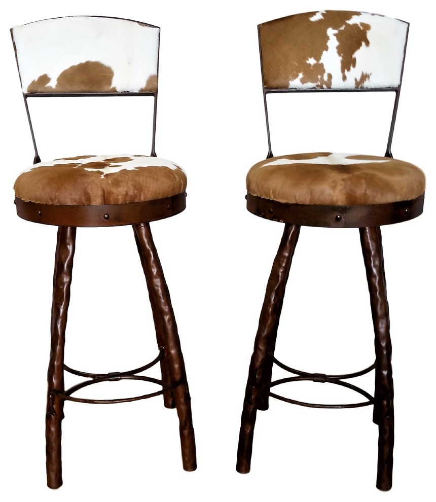 Peak 9 Iron and Cowhide Bar Chairs Southwestern Bar Stools And