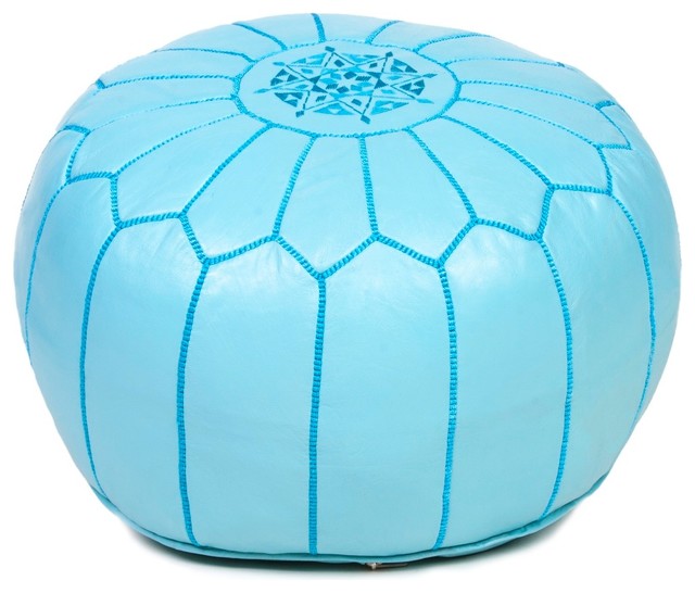 Moroccan Leather Pouf Ottoman - Mediterranean - Floor Pillows And Poufs - by Moroccan Buzz Imports