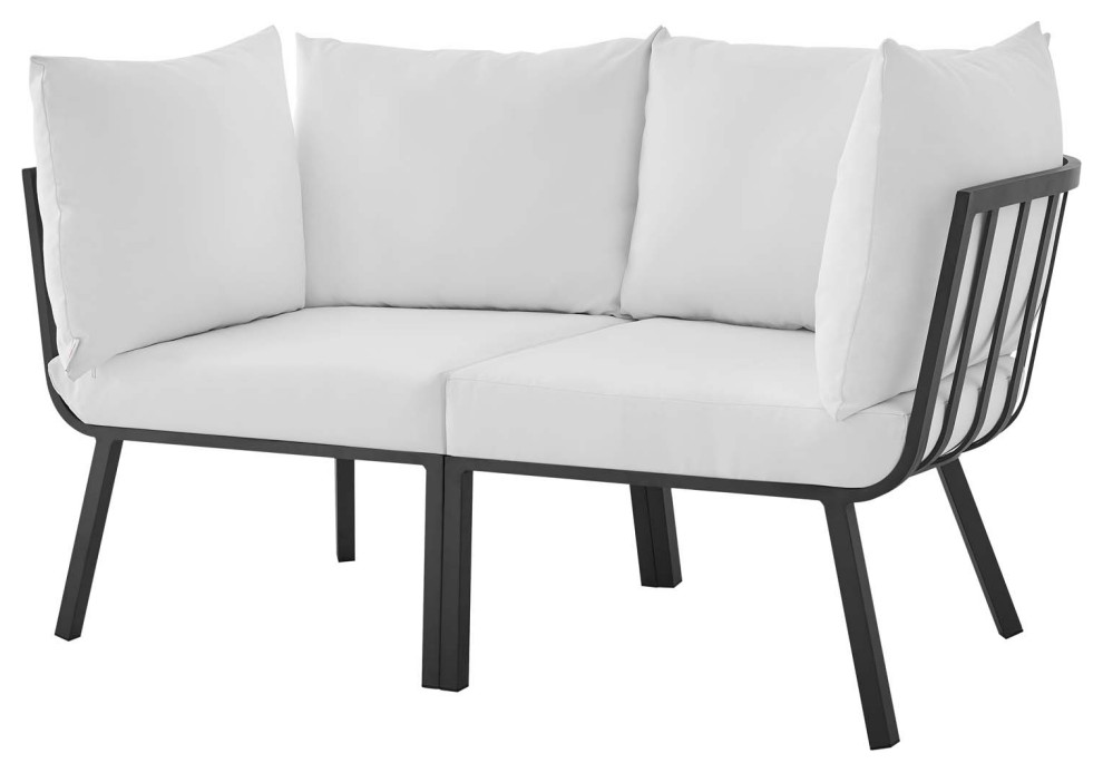 Lounge Loveseat Sofa, Aluminum, Metal, Gray, Modern, Outdoor Patio Cafe