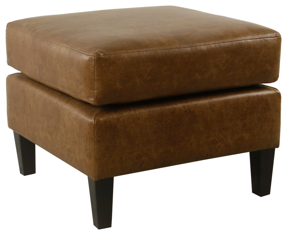 Faux Leather Pillowtop Ottoman with Wooden Tapered Legs & Black
