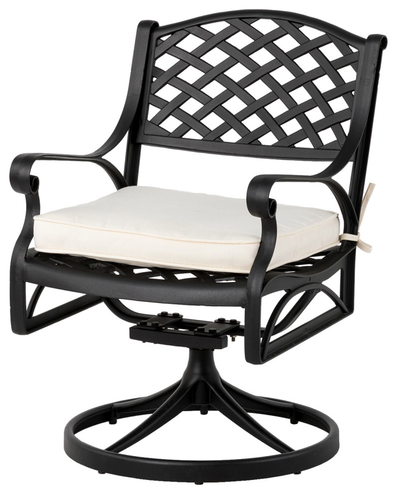 Cast Aluminium Patio Dining Swivel Chair With Cushion, Olefin Fabric Traditional Outdoor