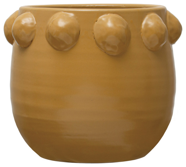 Terracotta Planter with Raised Dots, Matte Dijon Contemporary