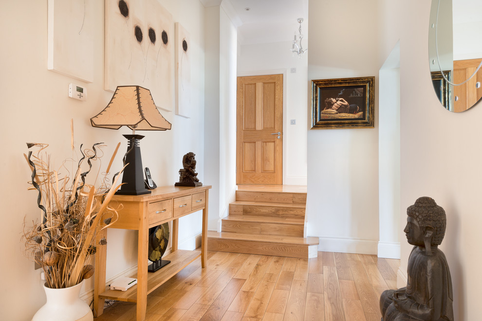 Photo of a mid-sized contemporary foyer in Devon with light hardwood floors.