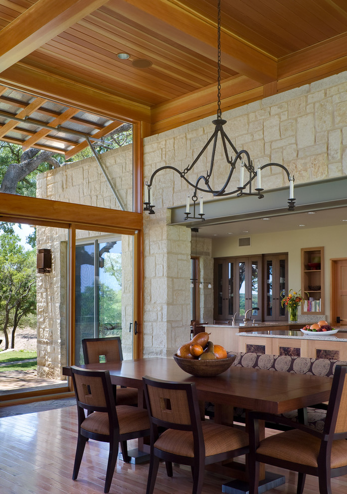 This is an example of a country open plan dining in Austin.