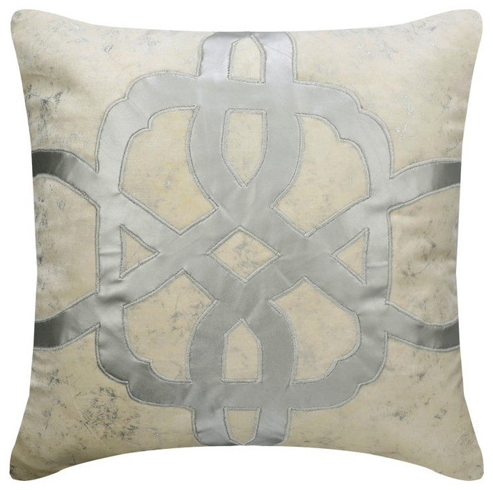 Decorative 14"x14" Greek Applique Foil Ivory Velvet Pillow Cover - Greek Electra