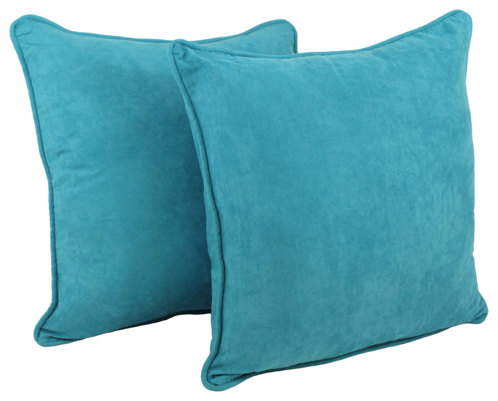 25" Double-Corded Solid Microsuede Square Floor Pillows, Set of 2, Aqua Blue