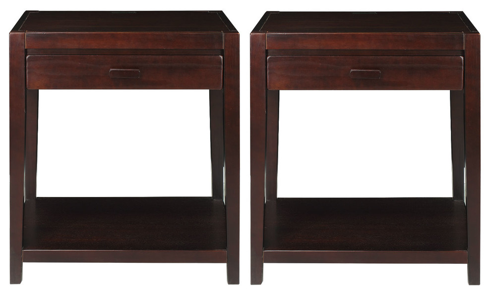 Casual Home Notre Dame Nightstand With Usb Ports Espresso Set Of 2 Transitional Nightstands And Bedside Tables By Virventures