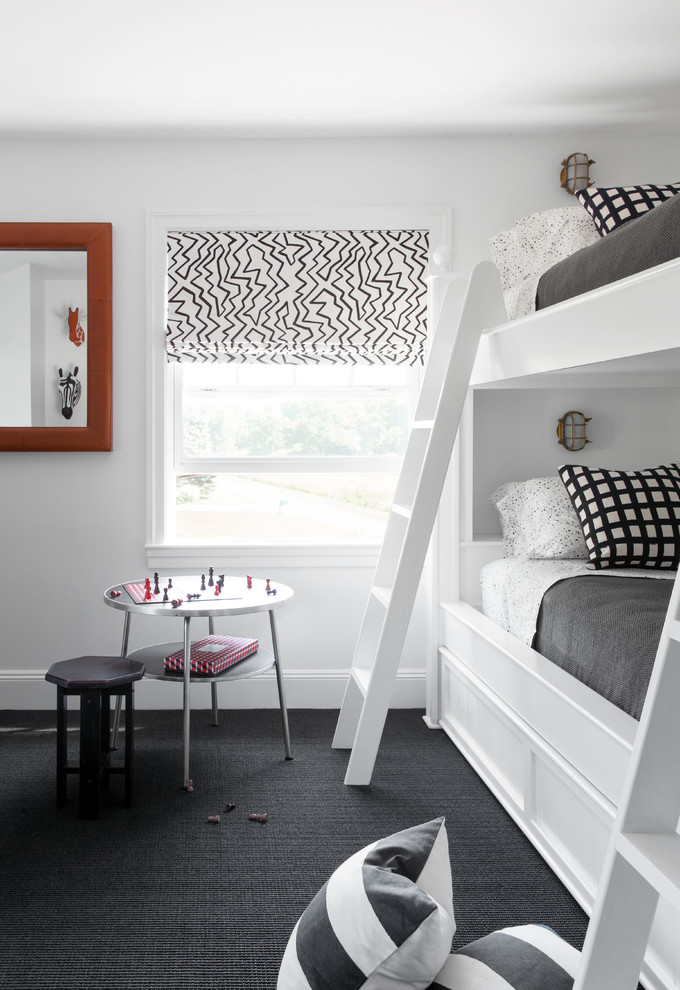 Orient Point - Inspiration for a bedroom coastal gender-neutral carpeted and gray floor kids' bedroom remodel in New York with white walls