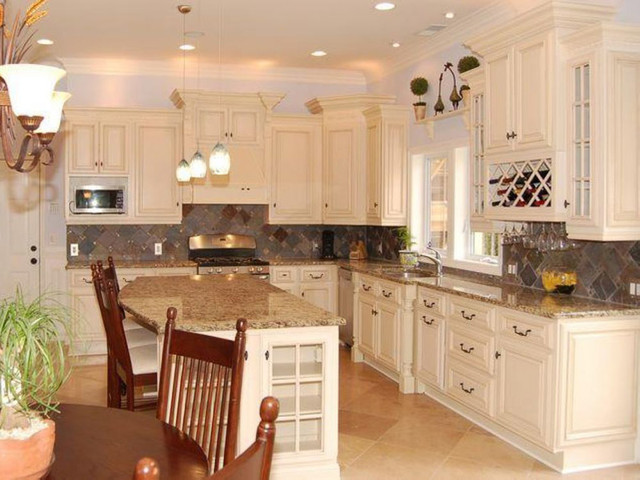 antique white kitchen cabinets home design - traditional - columbus