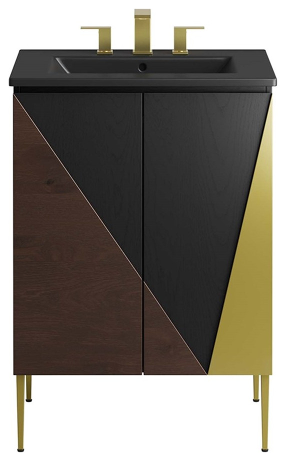 Modway Alchemist 24" Modern Wood Bathroom Vanity with Tapered Legs in Black Contemporary