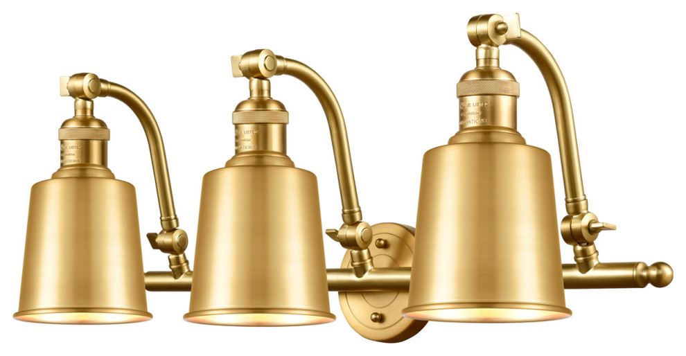 Franklin Restoration Addison 3 Light Bathroom Vanity Light, Satin Gold