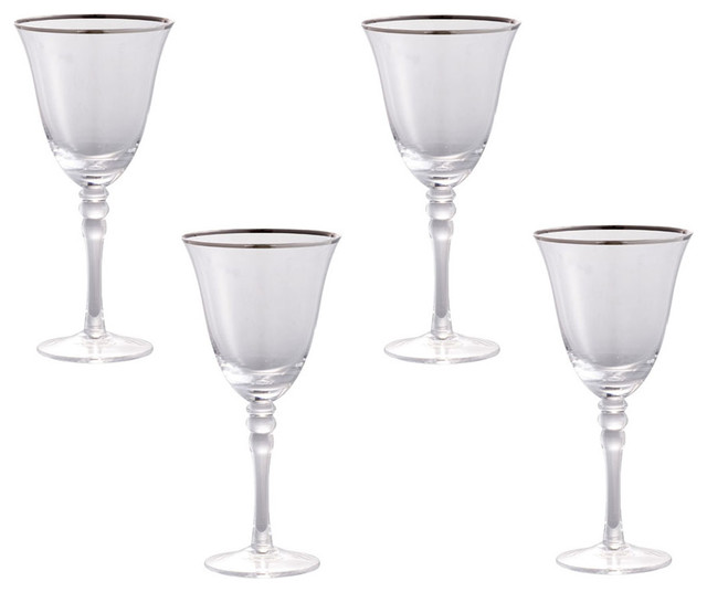 Set Of 4 Silver Glittered Wine Glasses