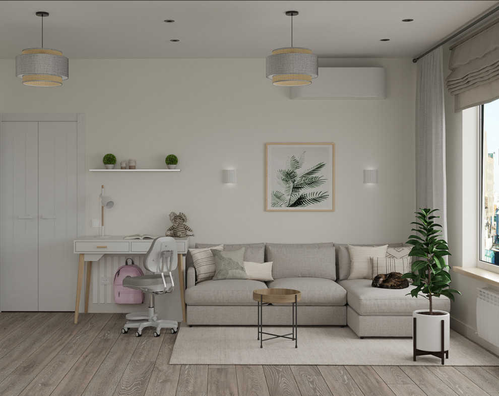 Кухня гостиная в скандинавском стиле с современными элементами